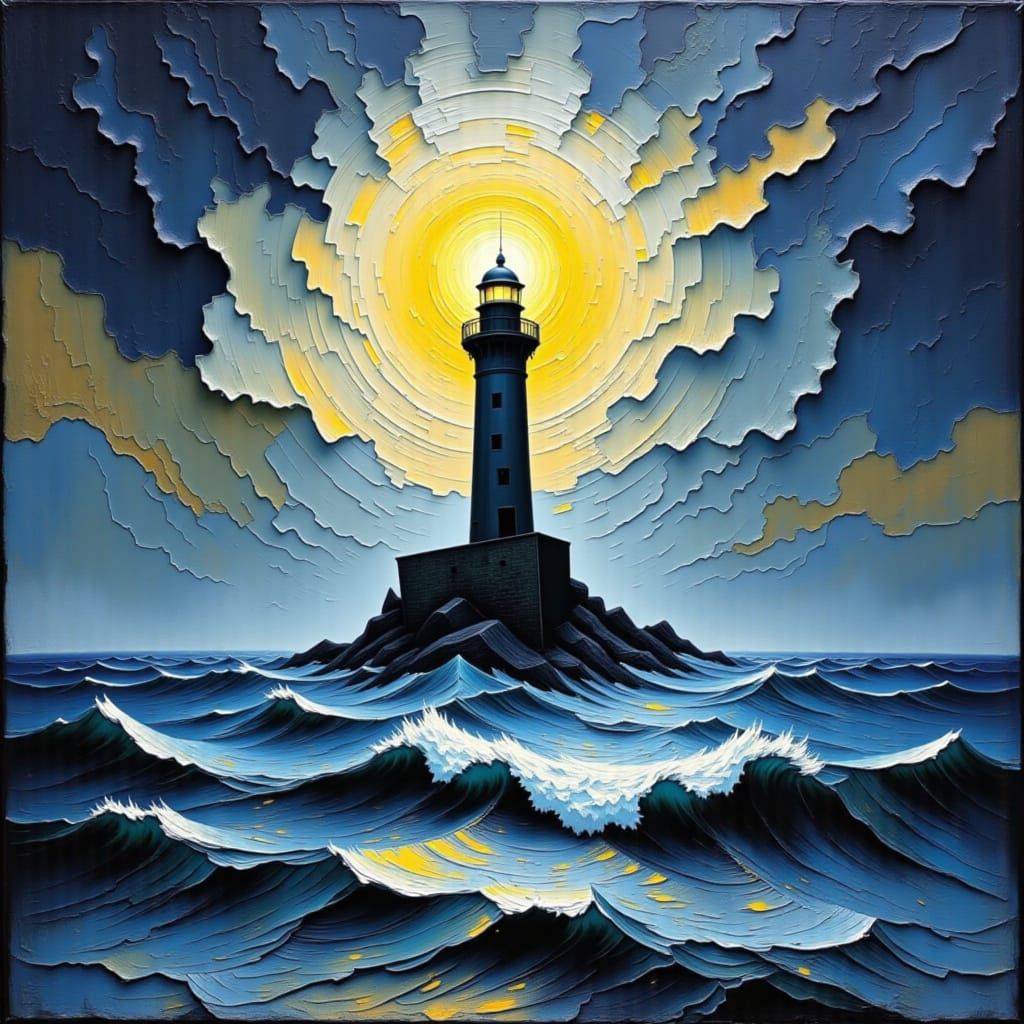 Impasto Lighthouse Shines Light on Stormy Sea