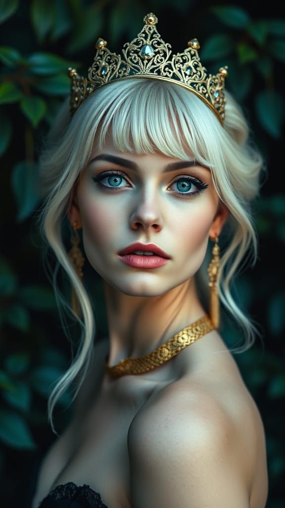 Platinum Blonde Woman in Gothic Setting, Sharp Focus