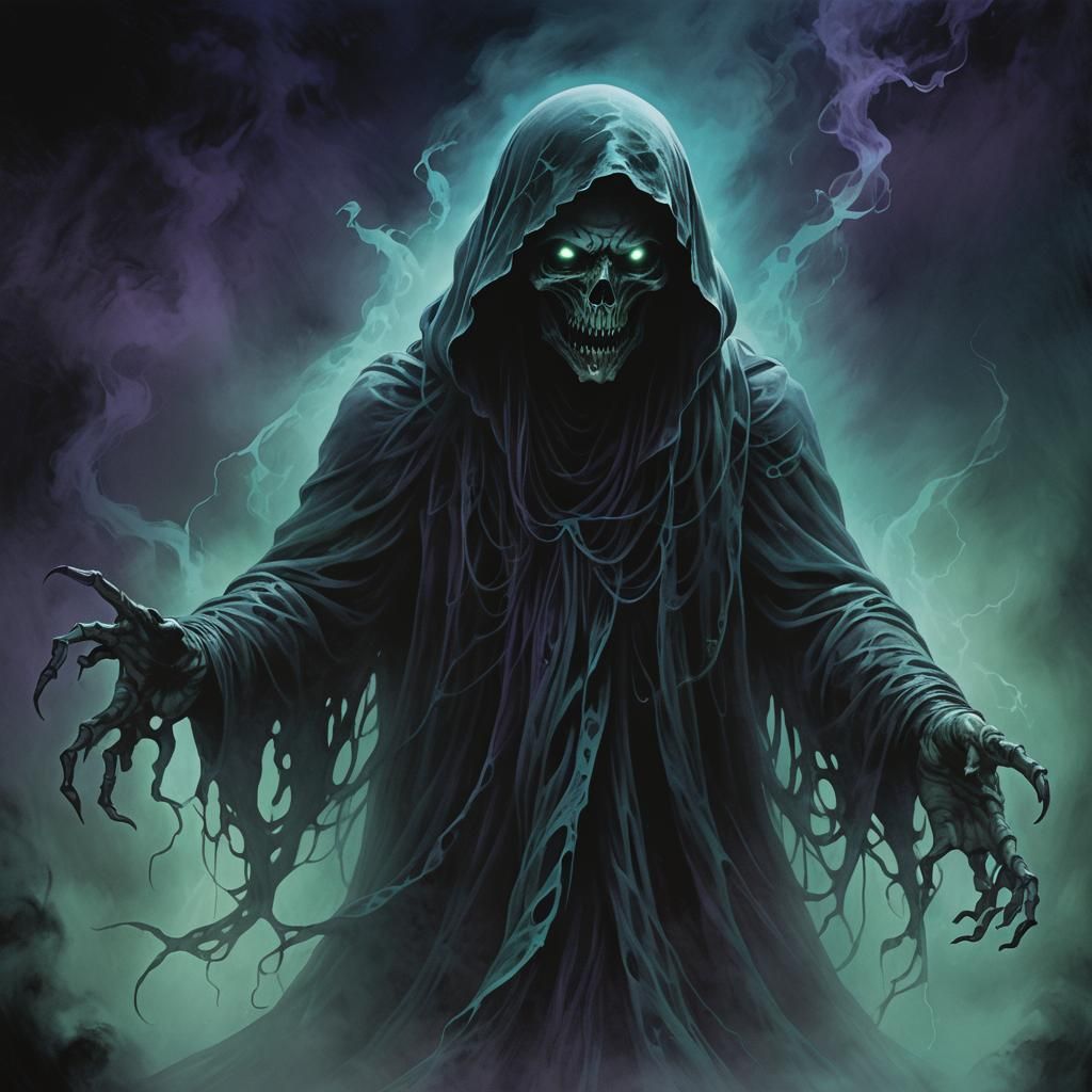 Eerie Ghost Drifting Silently in Dark Fantasy Illustration