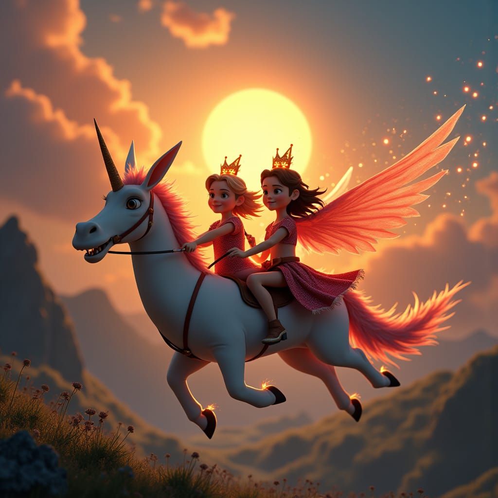 Children Ride Dragon Over Magical Lands in Pixar Style