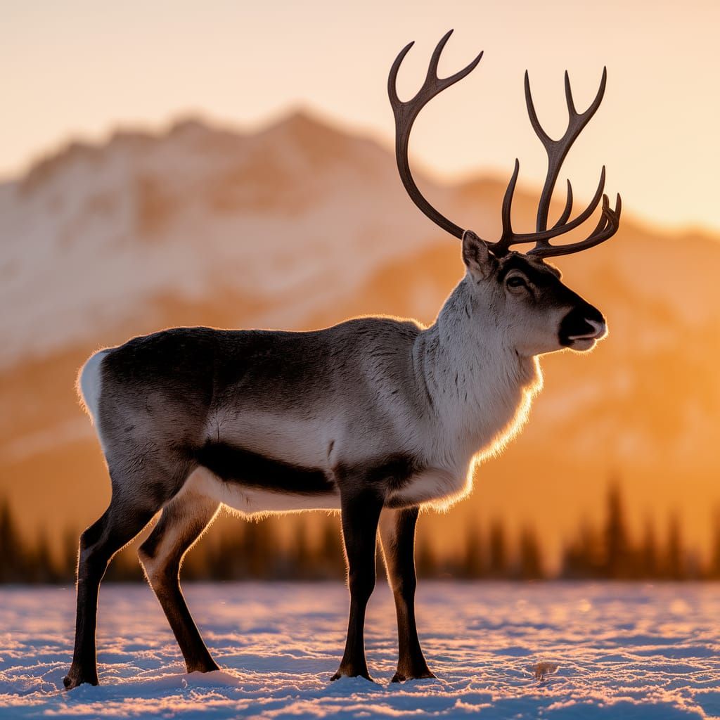 Majestic Caribou in Golden Sunset Landscape