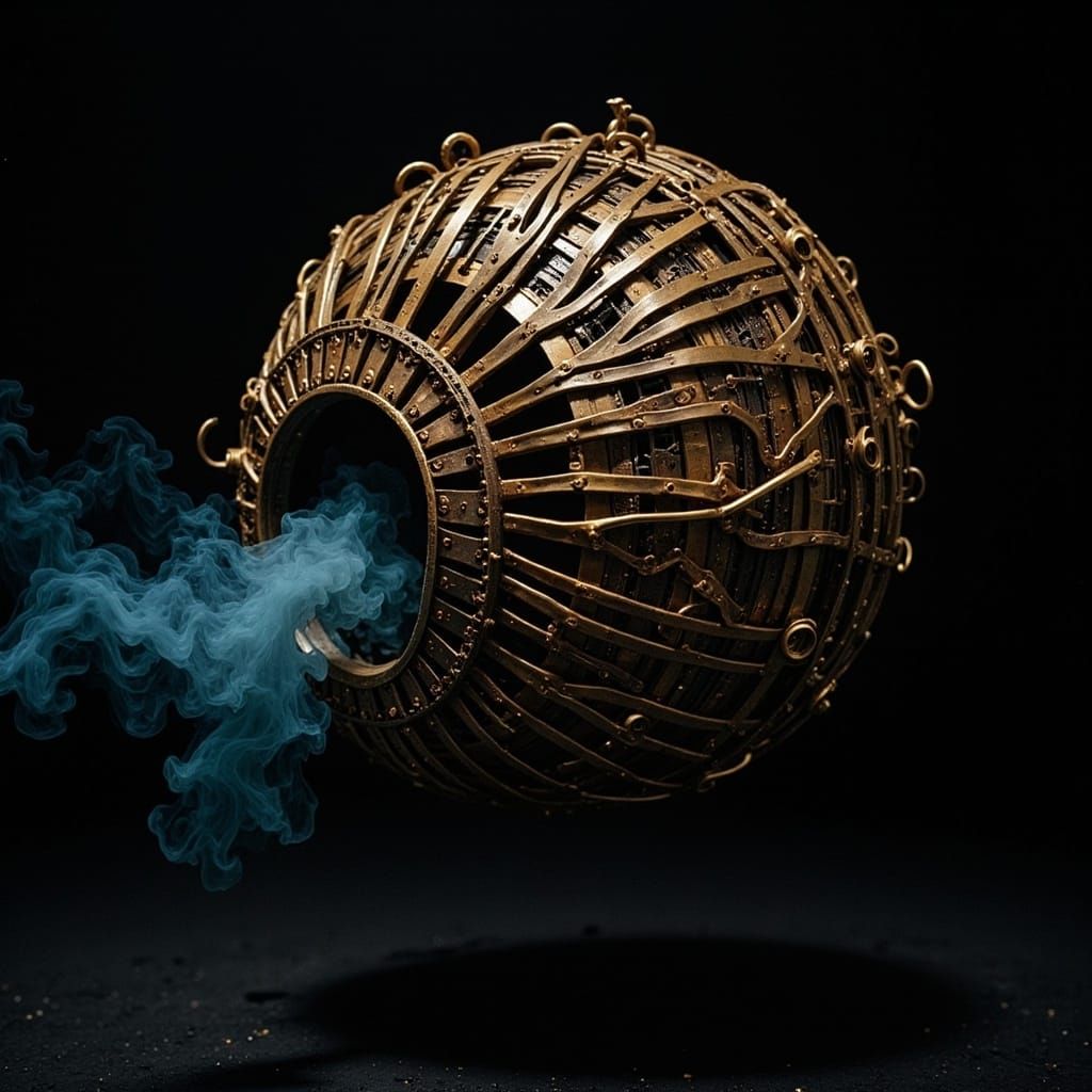 Surreal Brass Orb in Cosmic Void