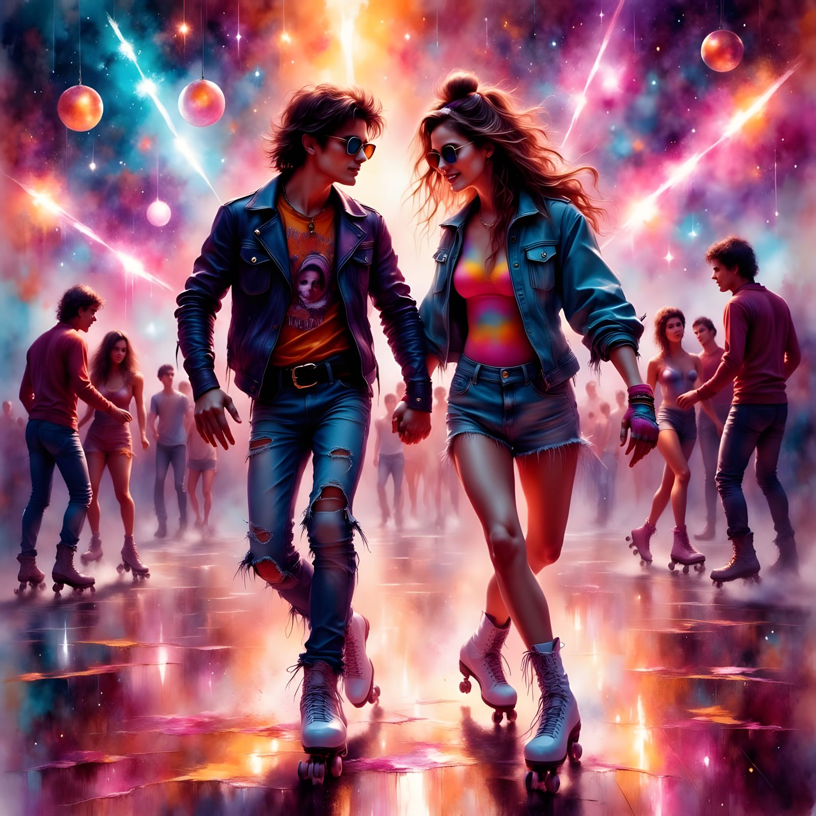 Synthwave Roller Disco Scene in Electric Neon