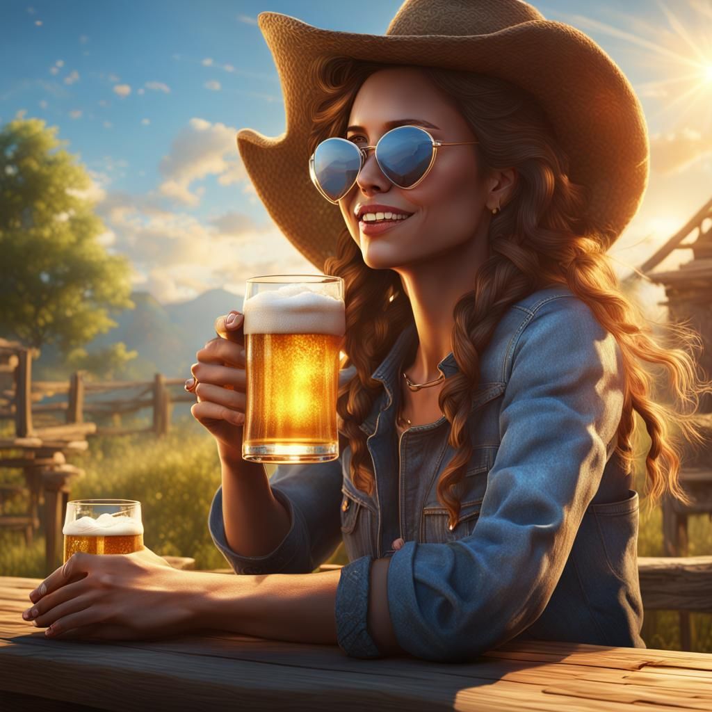 Woman Drinks Beer on Sunny Day: Matte Painting