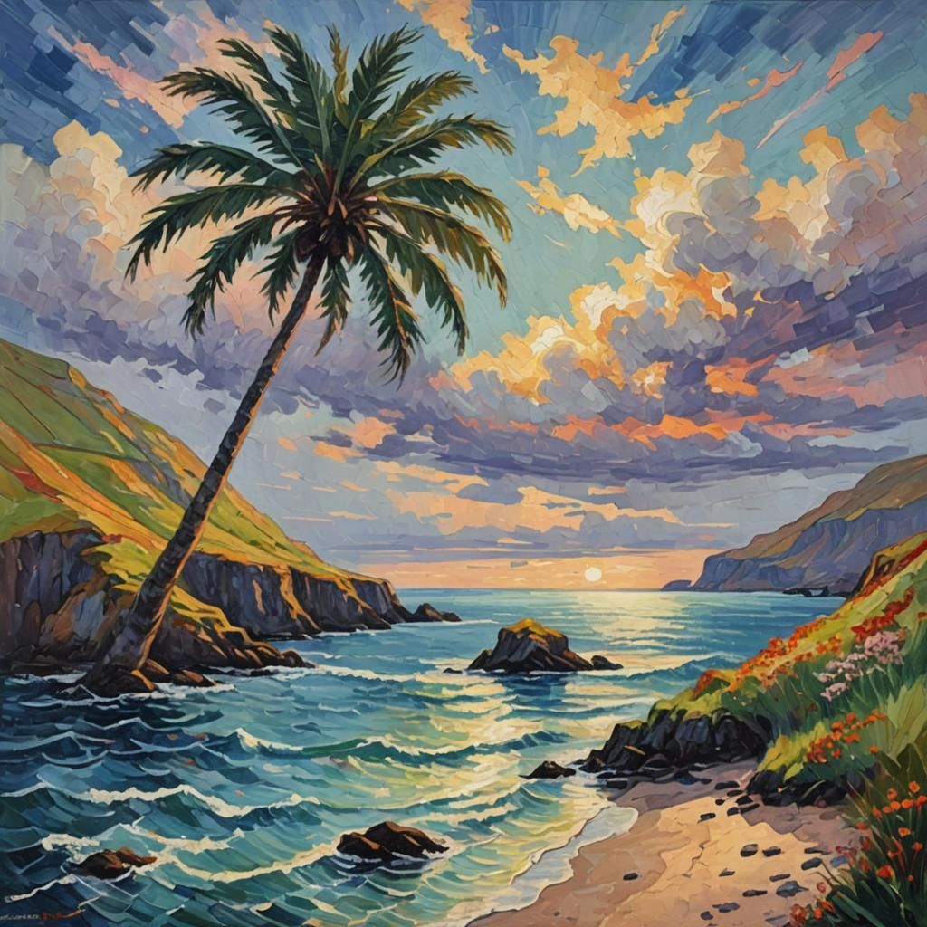 Tropical Island in Neo-Impressionist Expressionist Style