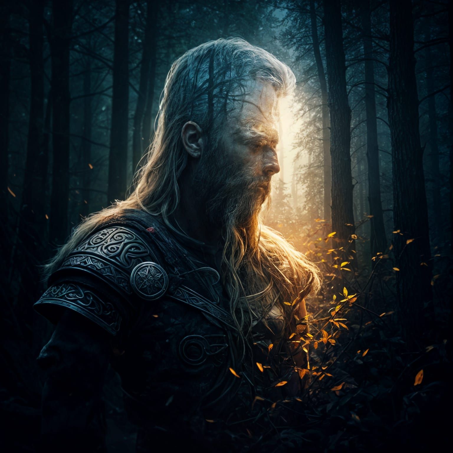 Viking Warrior in Ancient Forest Landscape