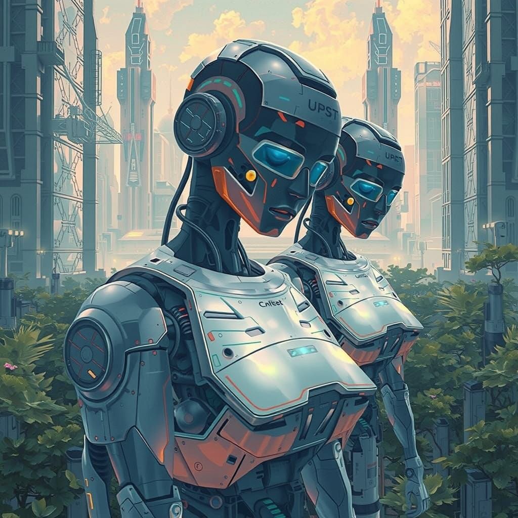 Humanoid Robots Serve Humanity in a Futuristic Utopia