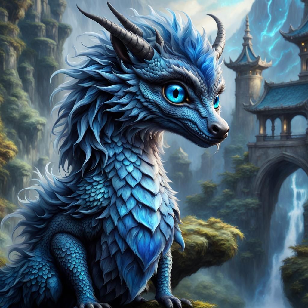 Fantasy Animal with Dragon Head in Digital Watercolor