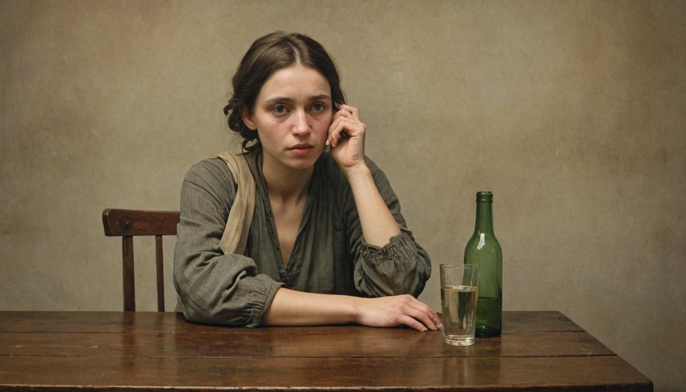 Introspective Woman at Table, German Expressionist Style