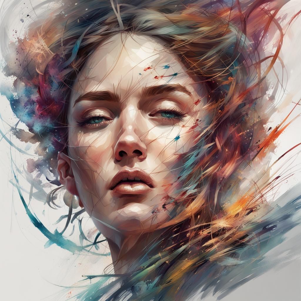 Woman Surrounded by Musical Notes, Detailed Digital Art