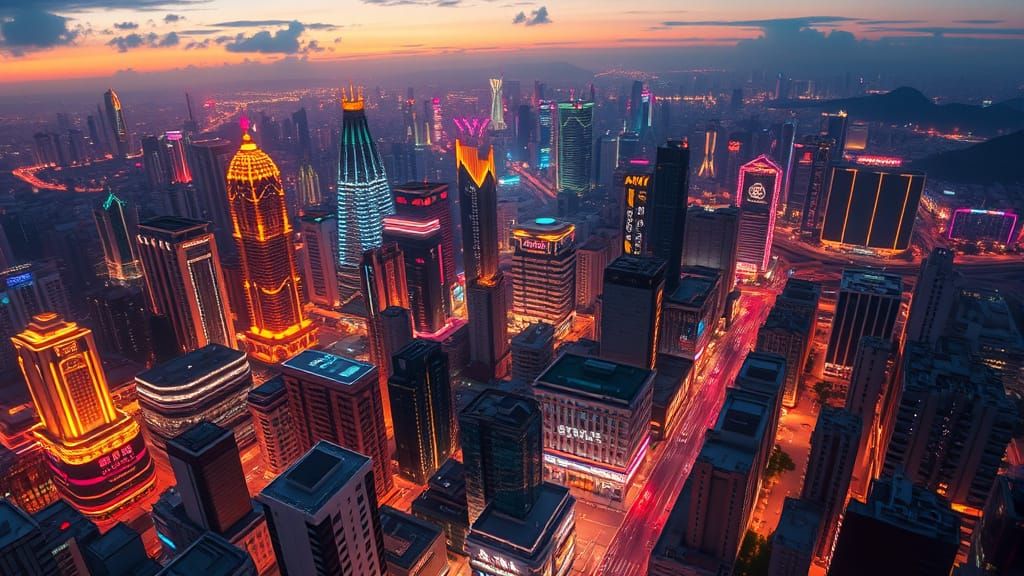 Futuristic Chongqing Cityscape at Dusk