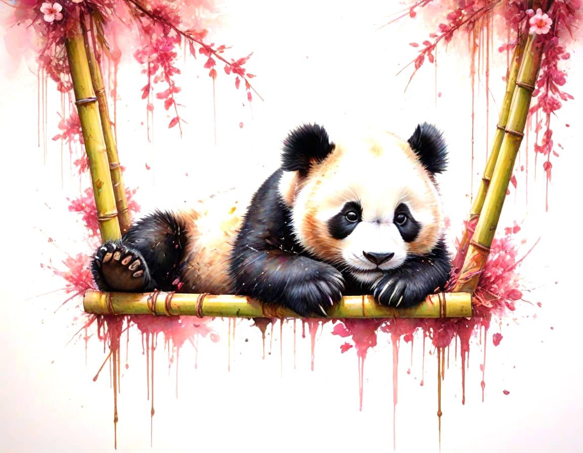 Dreamy Panda Cub in Watercolour Style