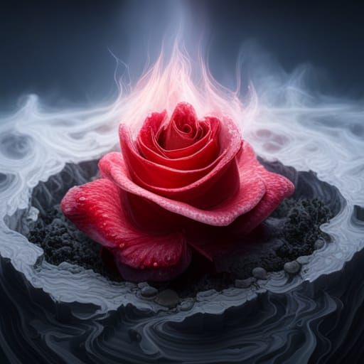 Hyperrealistic Rose on Fire Turning to Ashes