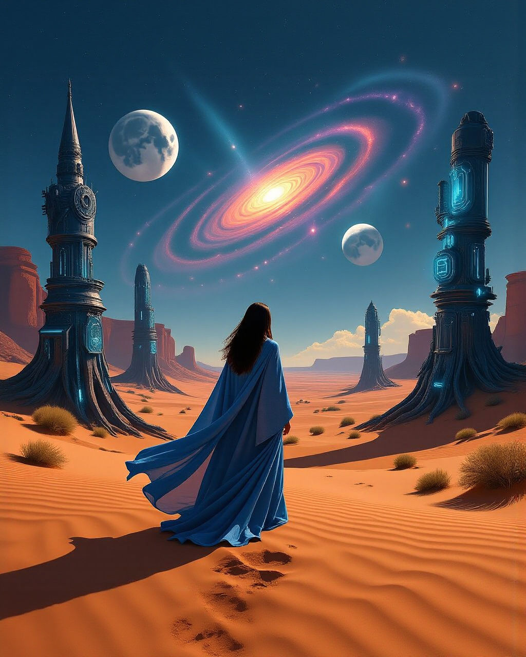 Cosmic Desert Woman in Starlight Robes