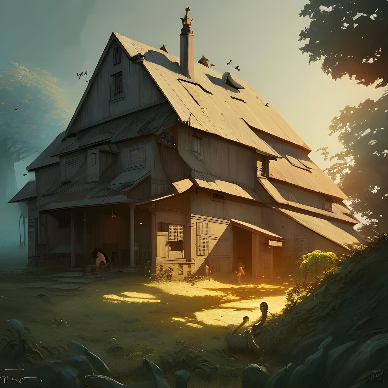 Autumn Farmhouse: Detailed Digital Illustration