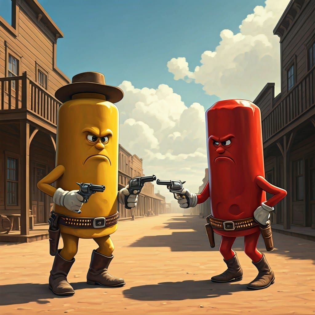 Ketchup vs Mustard Duel in Western Town