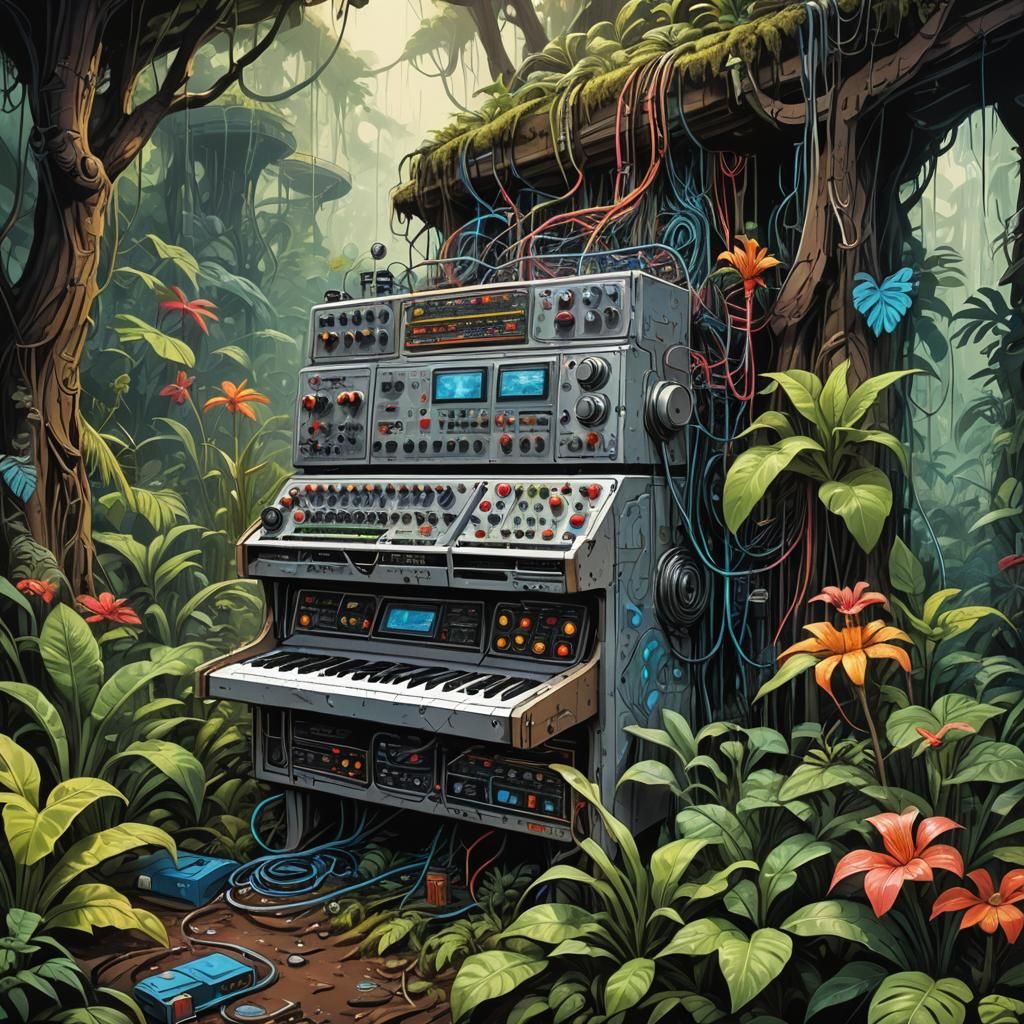 Moebius Style Synthesizer in Alien Jungle