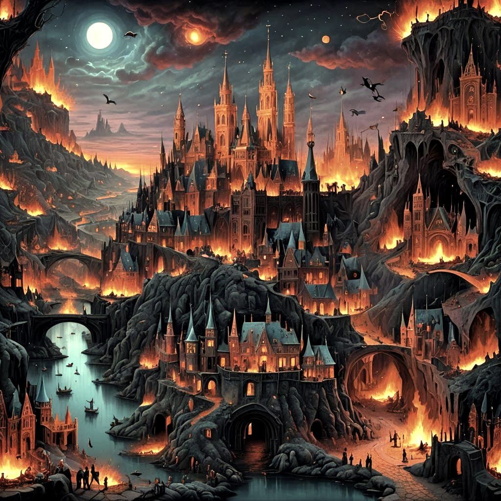 Infernal Landscape in Hieronymus Bosch Style