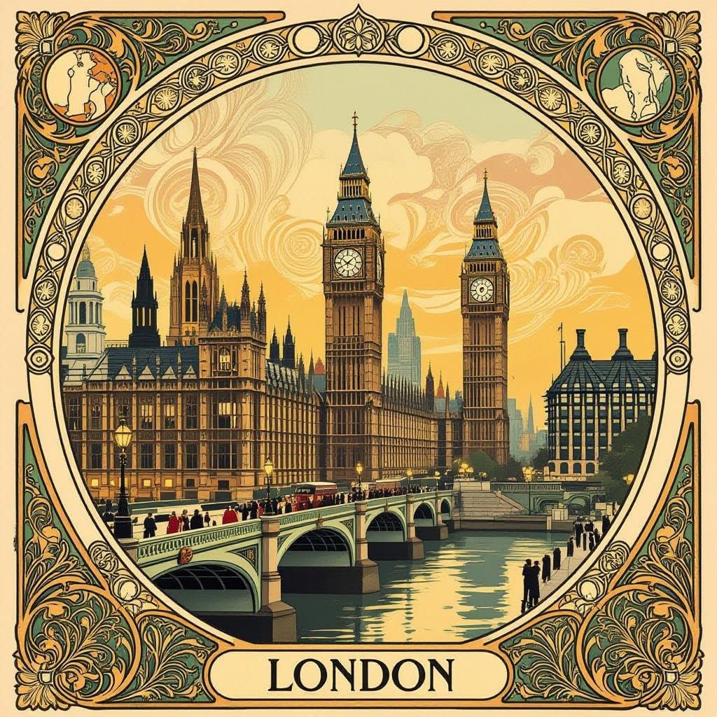 Opulent Art Nouveau London Cityscape by Sanja Zivkovic