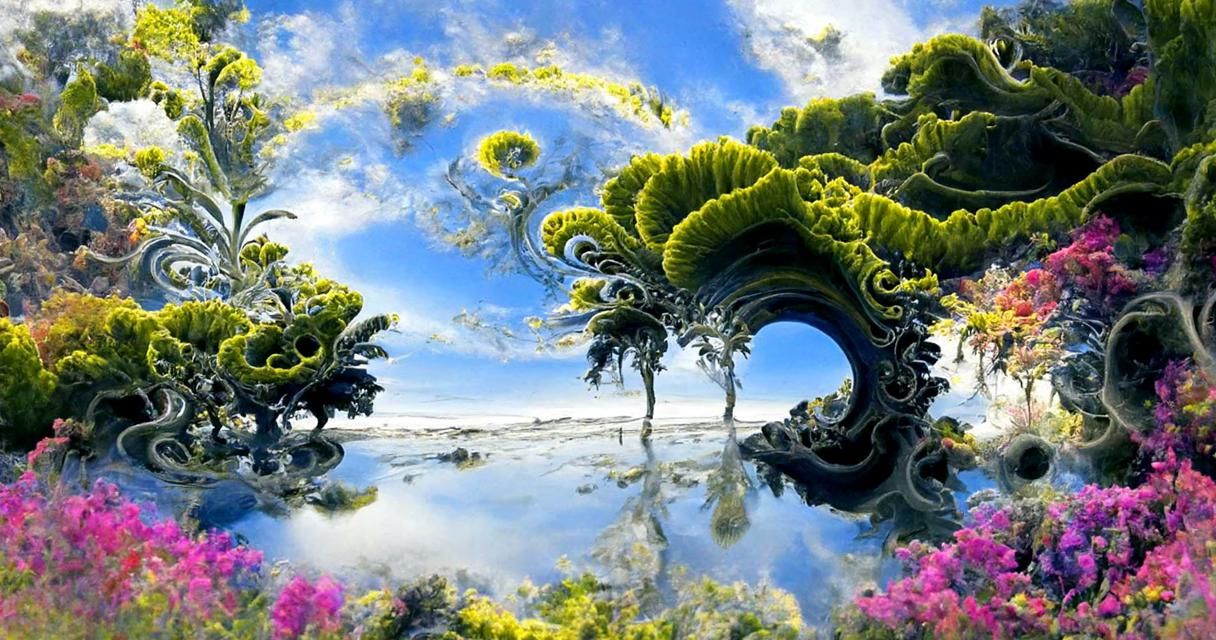 Fractal Ocean Beach Landscape in Psychedelic Art Style