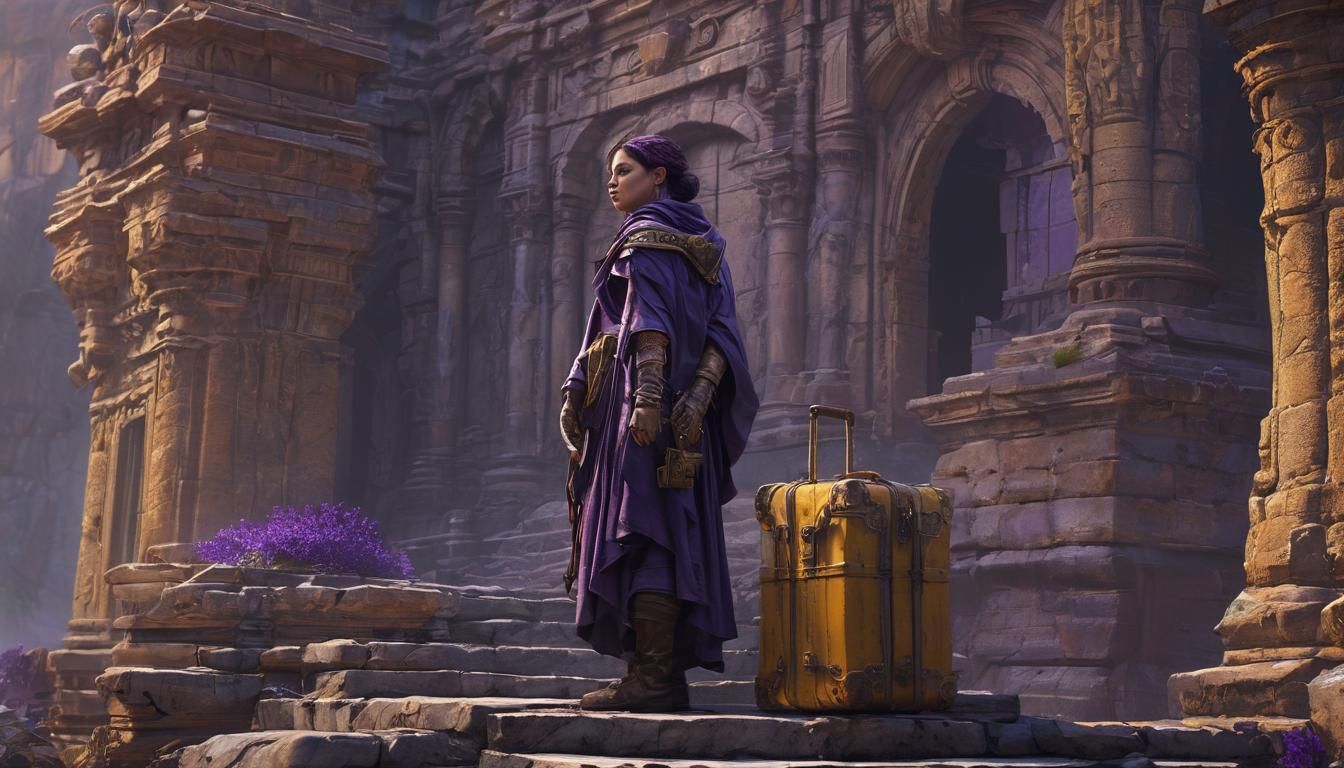 Dimensional Traveler in Ancient Ruins: Digital Art