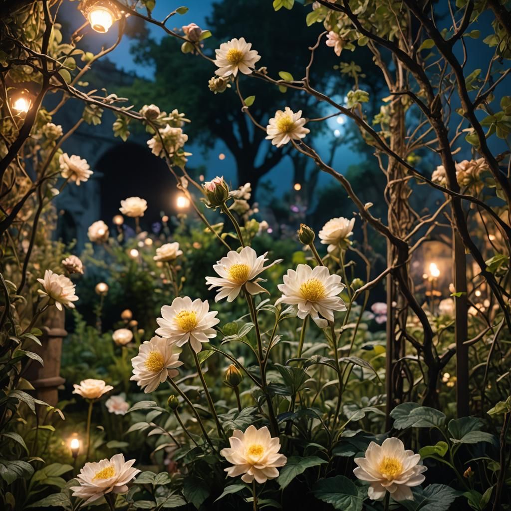 Glowing Secret Garden at Night: Dark Fantasy Photography