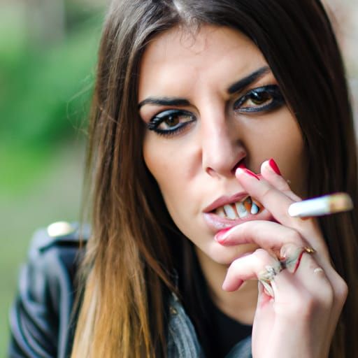 Young Woman Smoking in Leather Jacket Portrait