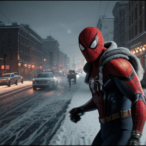 Russian Spider-Man Swings Through Snowy Cityscape