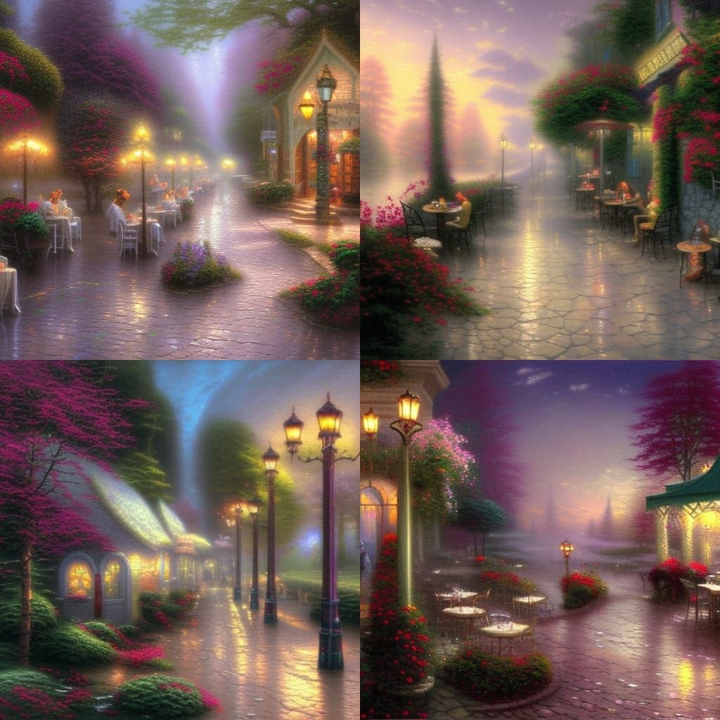 Ethereal Fantasy Cafe in Kinkade Style