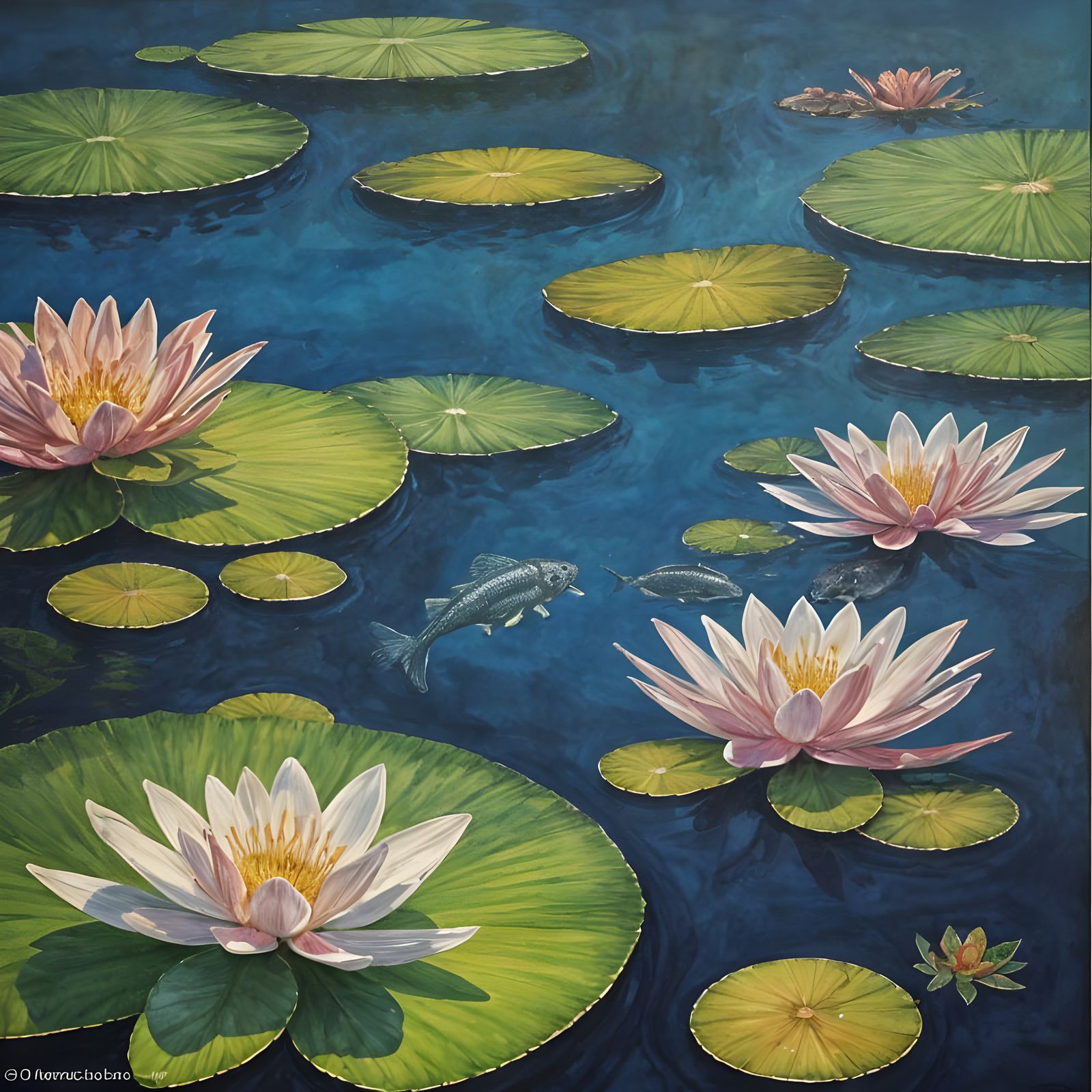 Lush Water Lilies in Vibrant Gouache