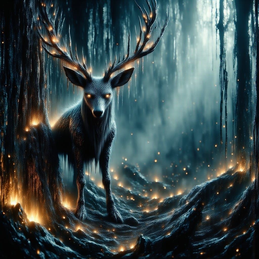 Majestic Stag in Ancient Forest, Storybook Illustration Styl...