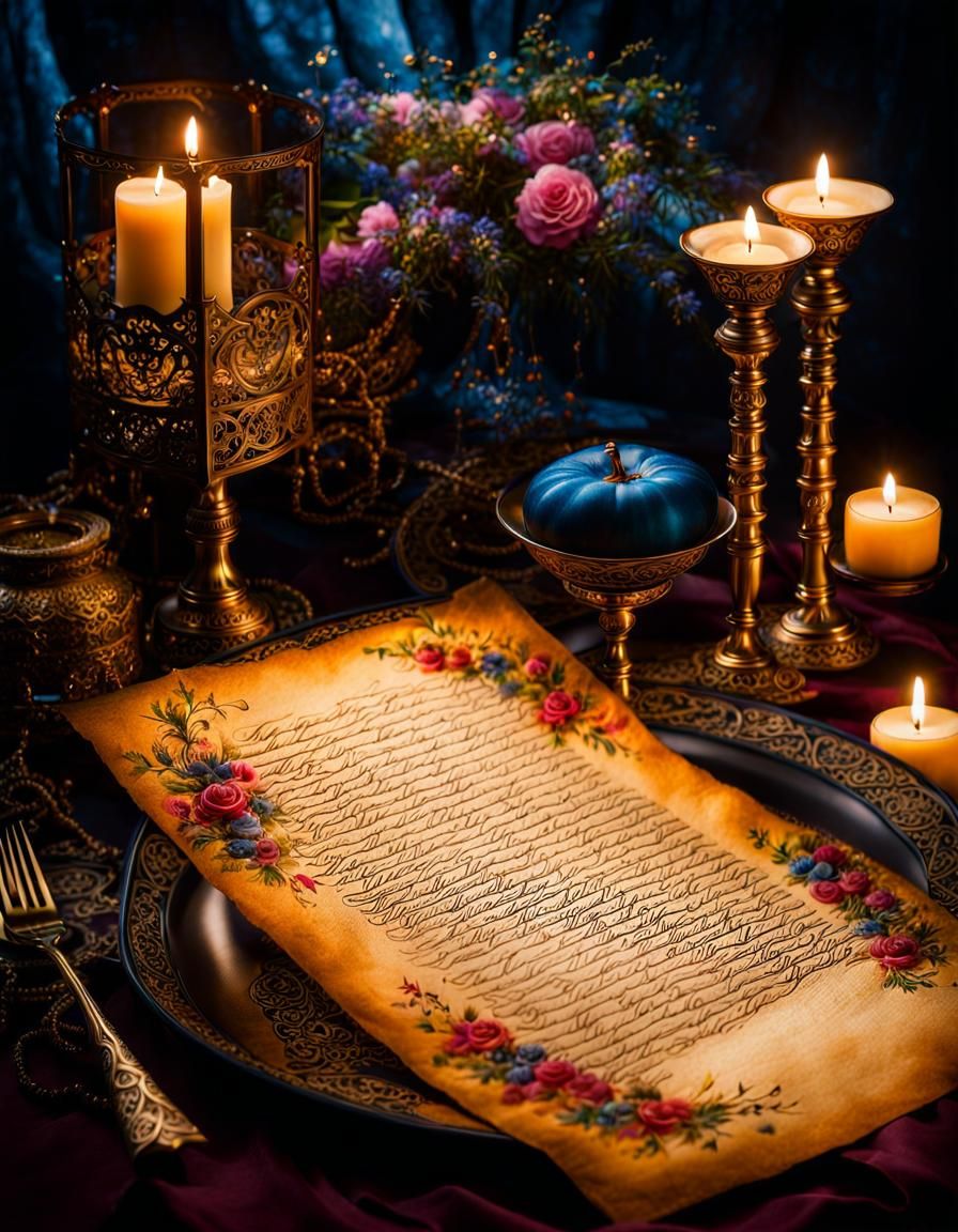 Elegant Calligraphy Manuscript with Swirling Ink Details