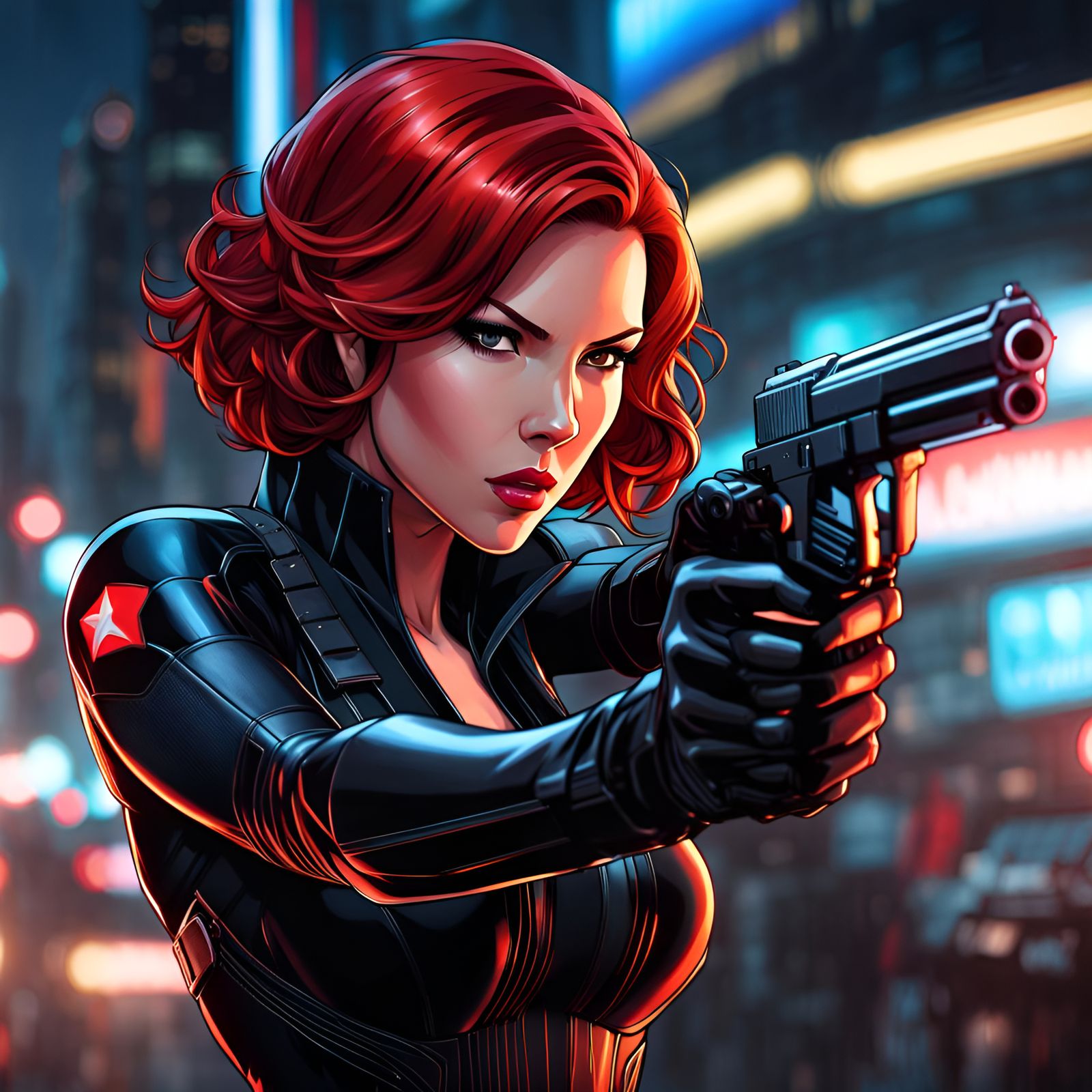Black Widow Portrait in Manga Style