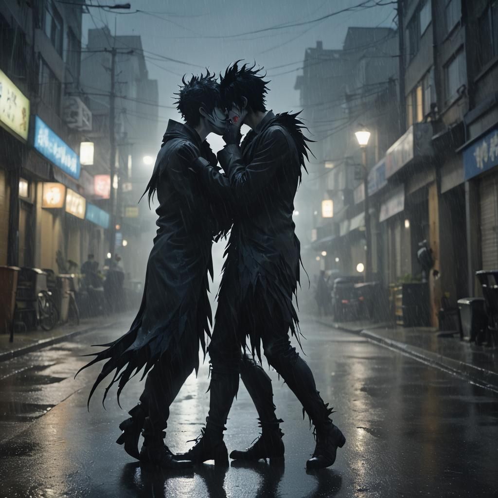 Shinigami Kiss in Rainy Film Noir Scene