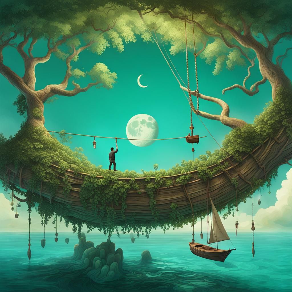 Dreamlike Crescent Moon Matte Painting in High Resolution