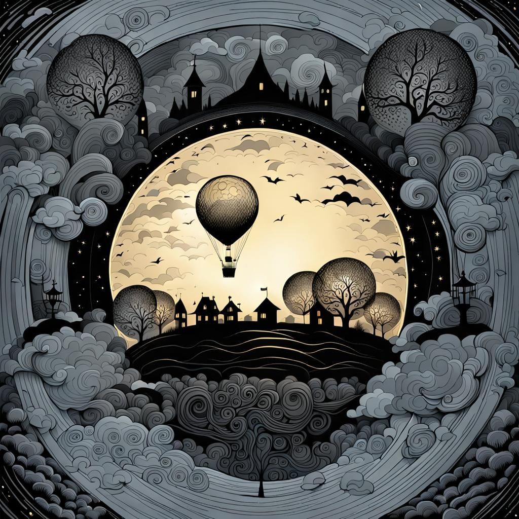 Stylized Lunar Balloon in Folk Art Style