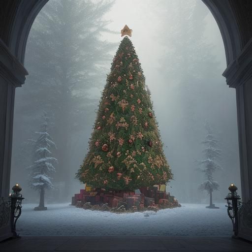 Christmas Tree with Pokemon Ornaments, Digital Painting