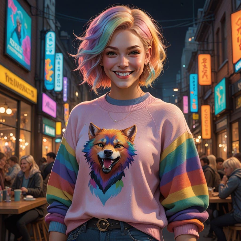 Vibrant Werewolf Goddess in Pastel Hues