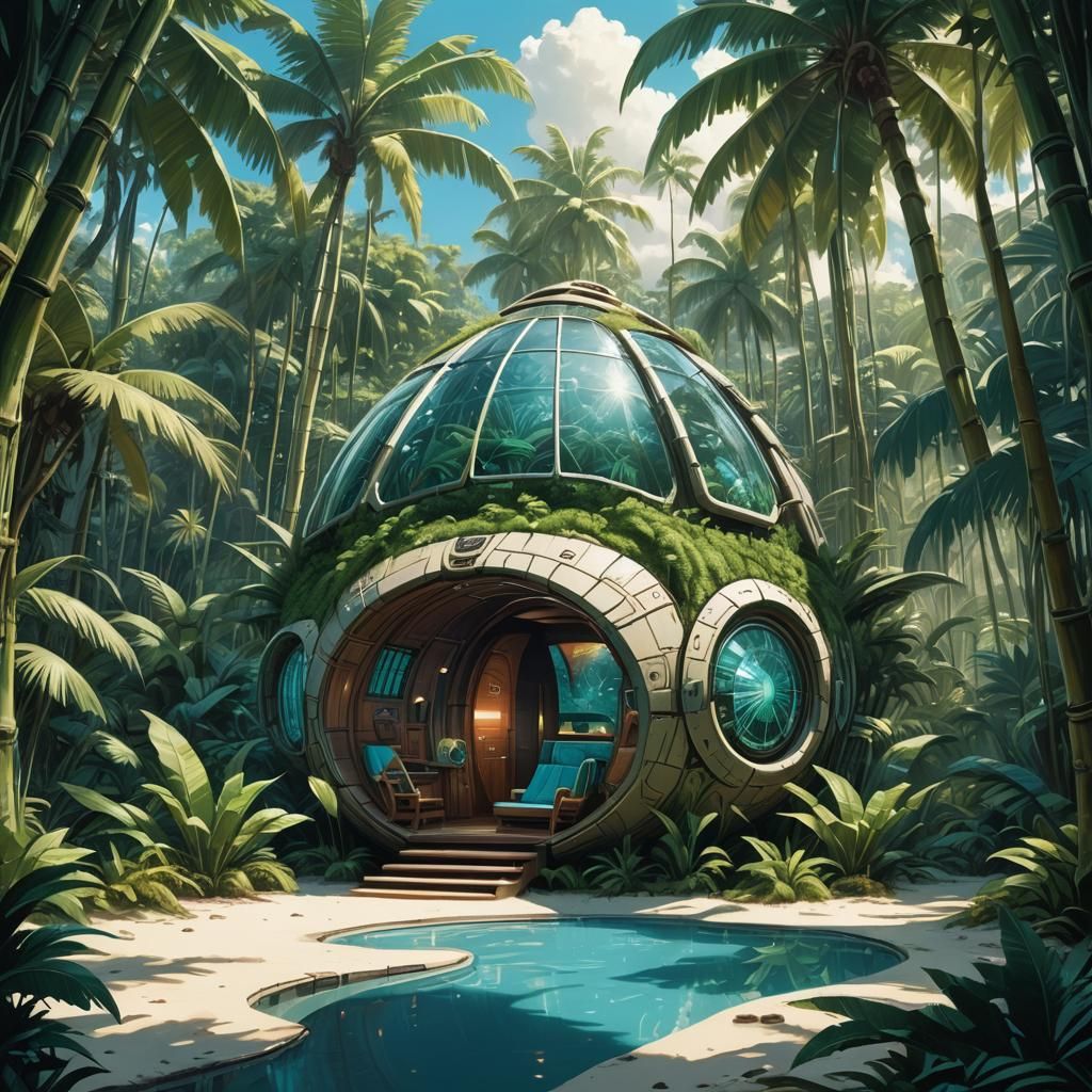 Tropical Tiki Spaceship Lounge: Fantasy Concept Art