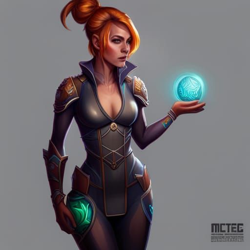 Half-Elf Space Courier in Cyberpunk Art Nouveau Style