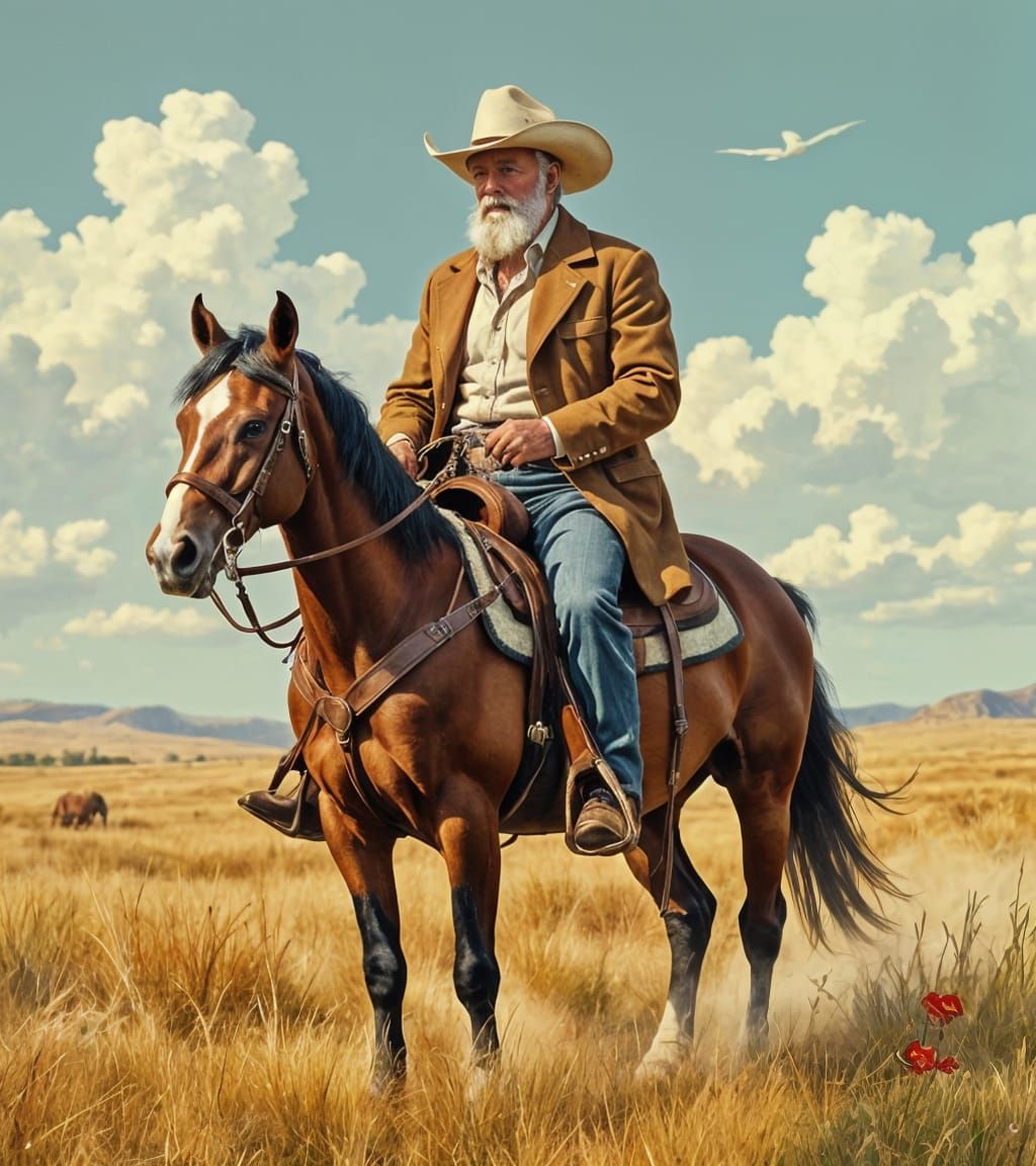 Vintage Cowboy on Horseback with Lasso