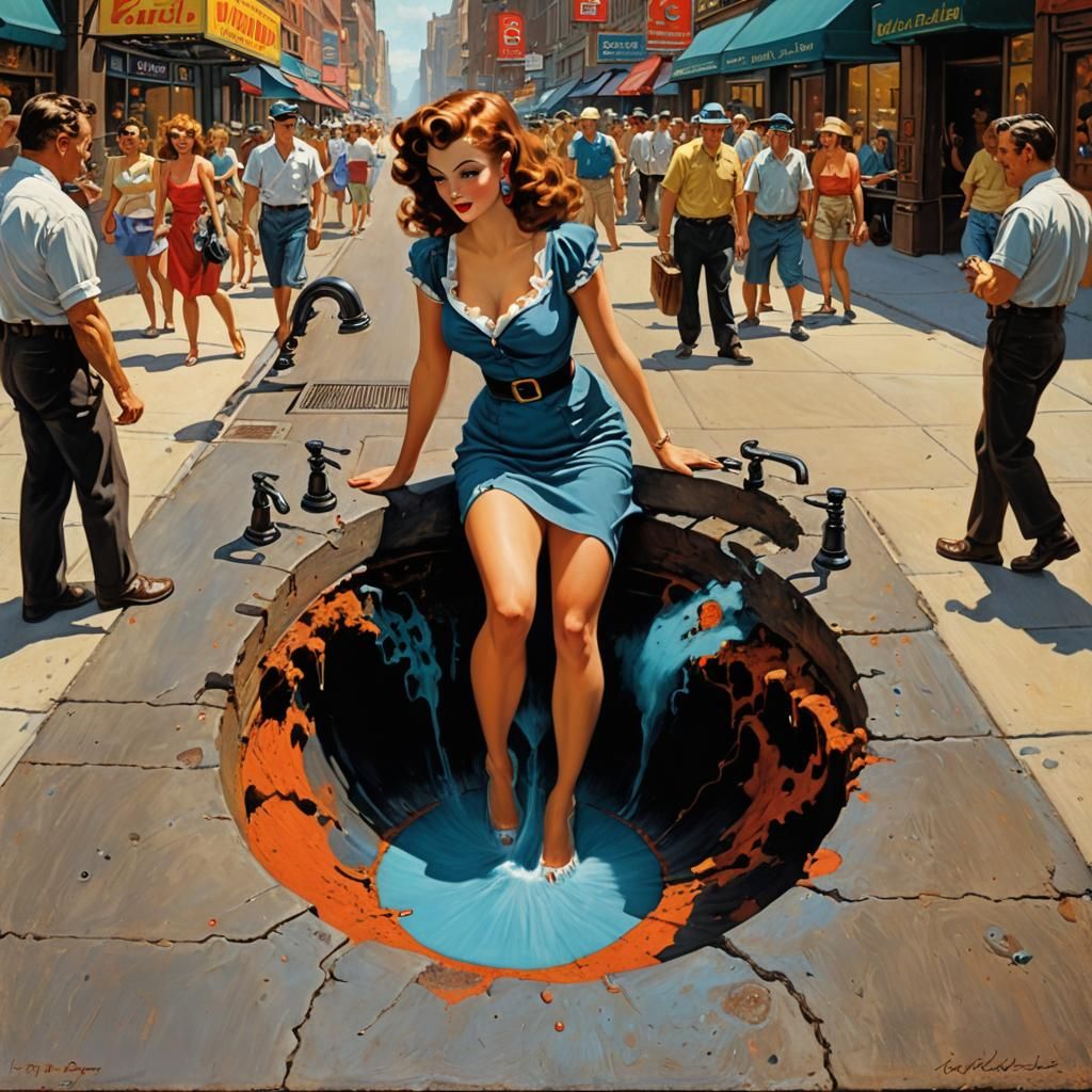 Vibrant Chalk Art Sinkhole to Another World