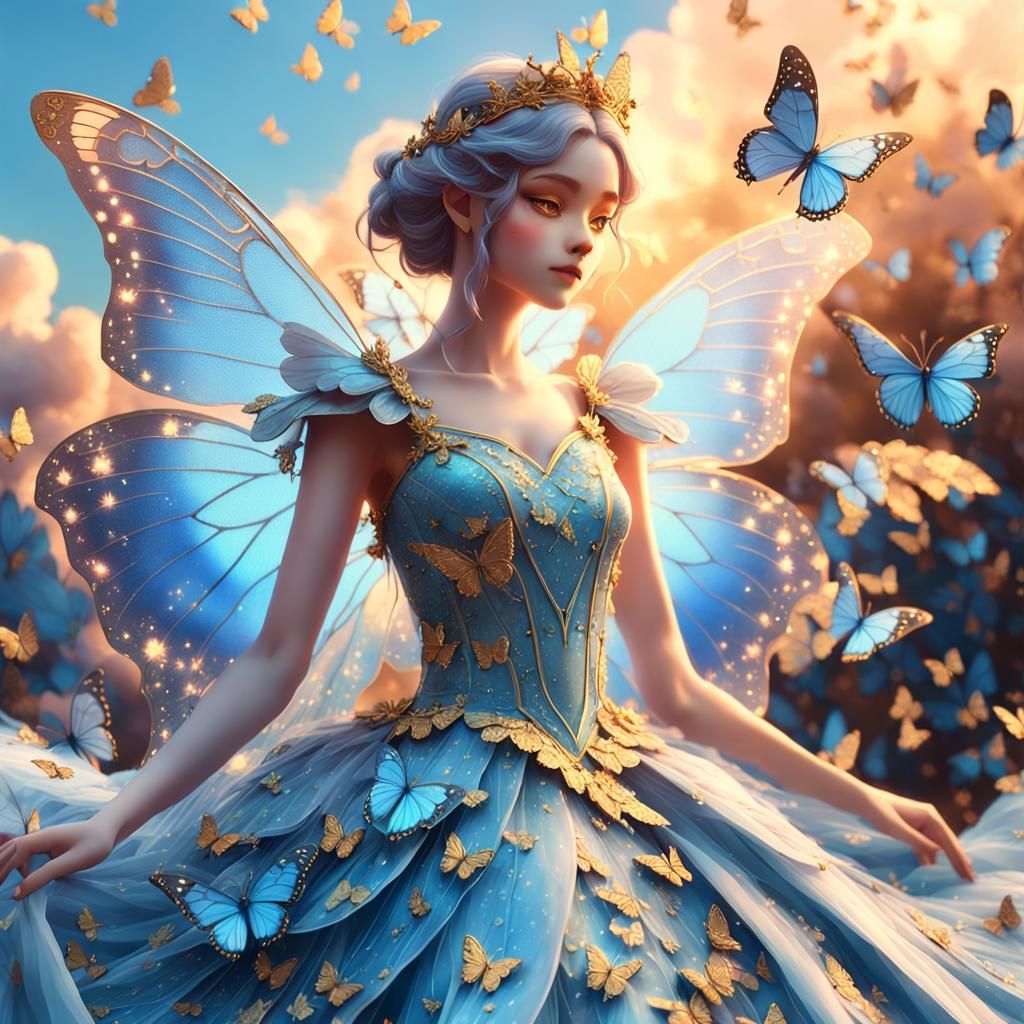 Fairy Queen in Cloud Blue Dress, 3D Anime Art