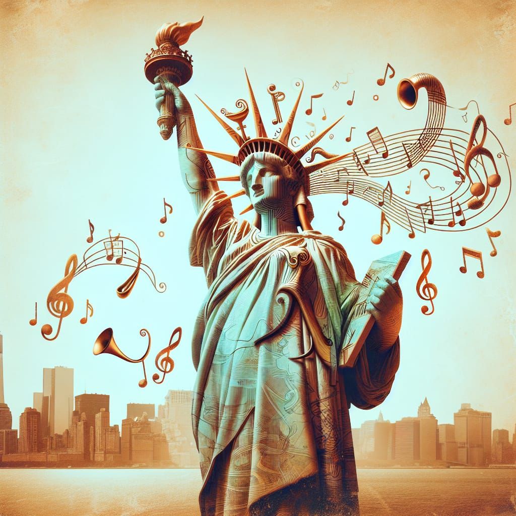 Jazz Statue of Liberty with Vintage NYC Skyline
