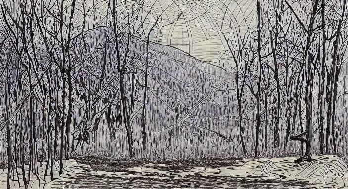 Autumn Leaves Fall: Blue Ink Drawing with Splatters