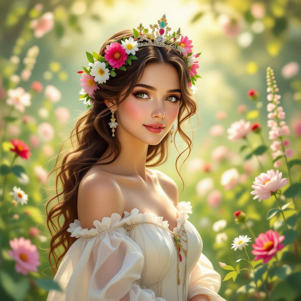 Serene Princess of Flowers Radiates Peace and Love