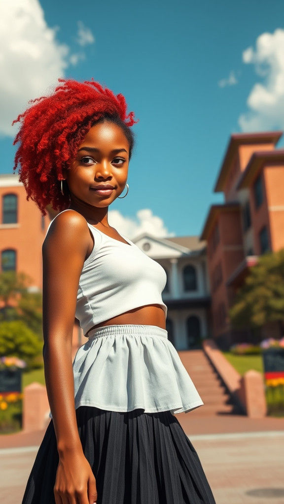 Stunning Black Girl with Red Hair, Hyper-Realistic Style
