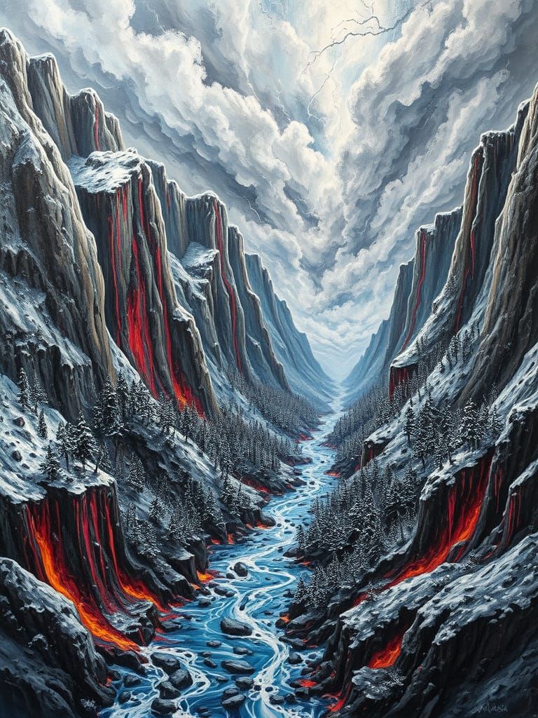 Explosive Landscape of Molten Acrylic Paint and Snow