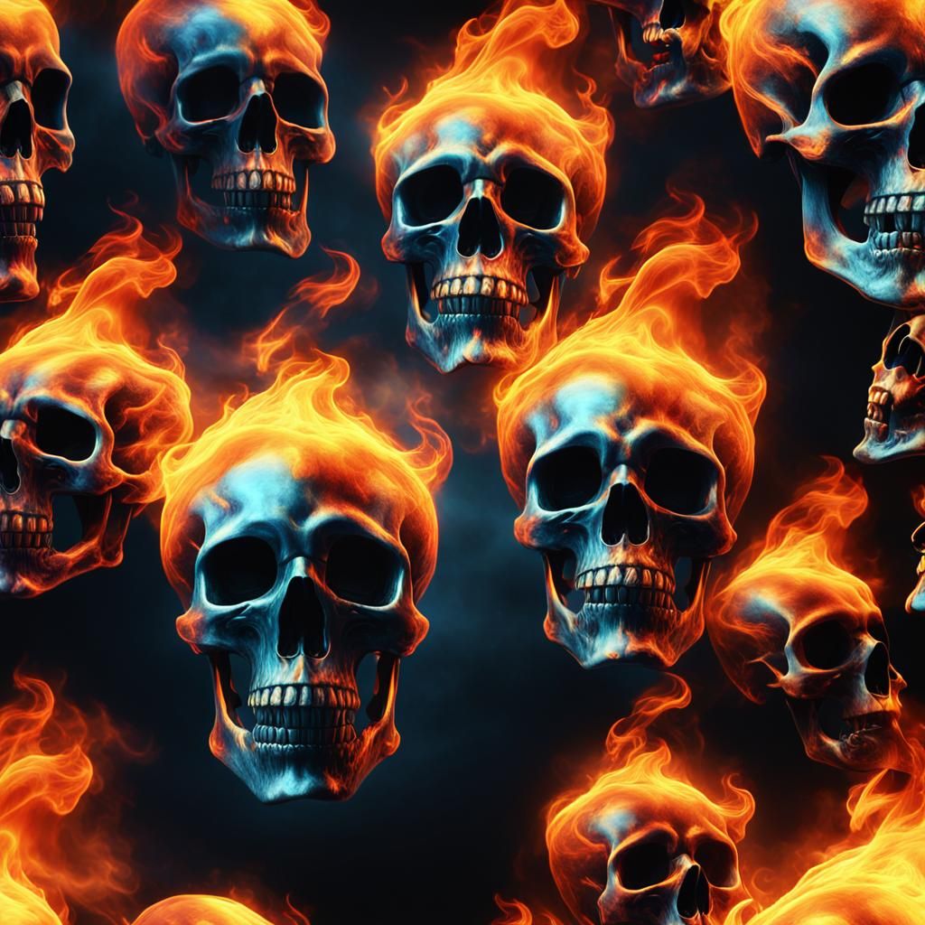 Ethereal Flaming Skulls in Surreal Portrait