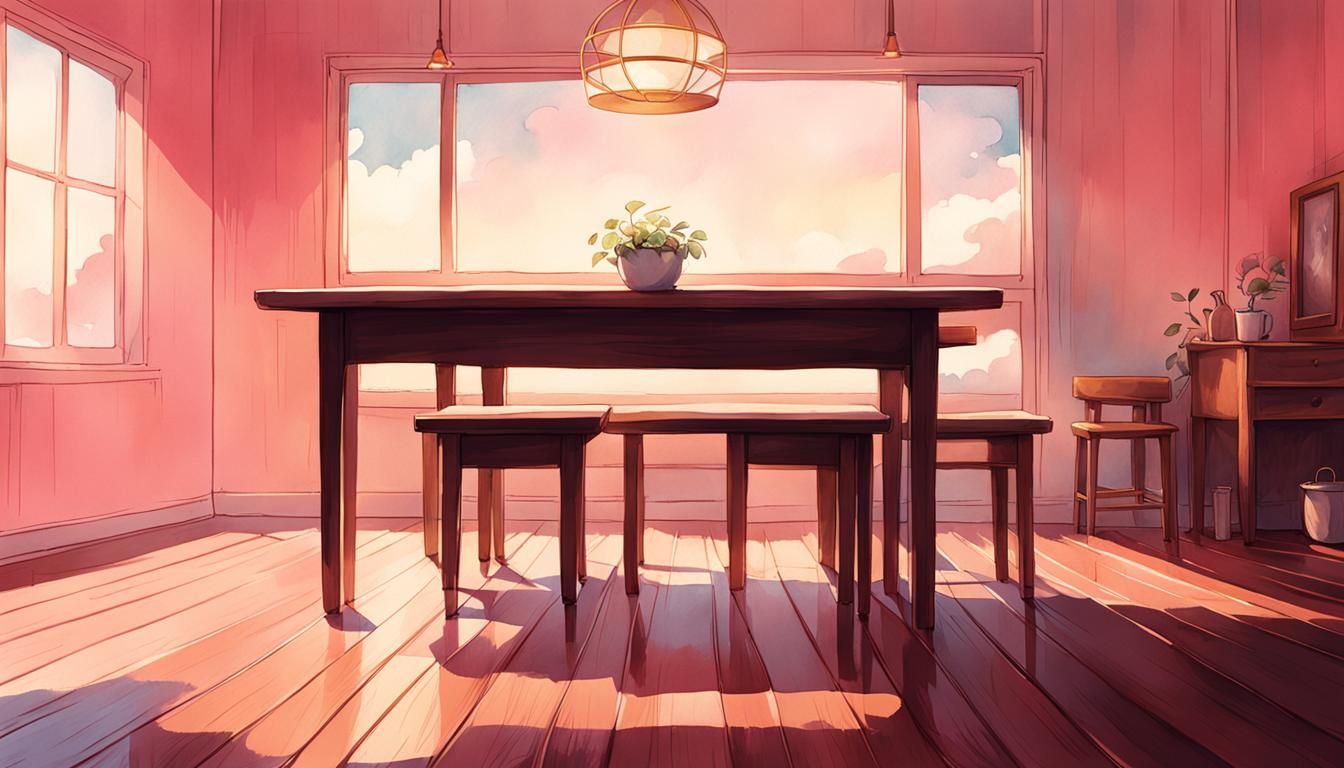 Anime Style Empty Room with White Table